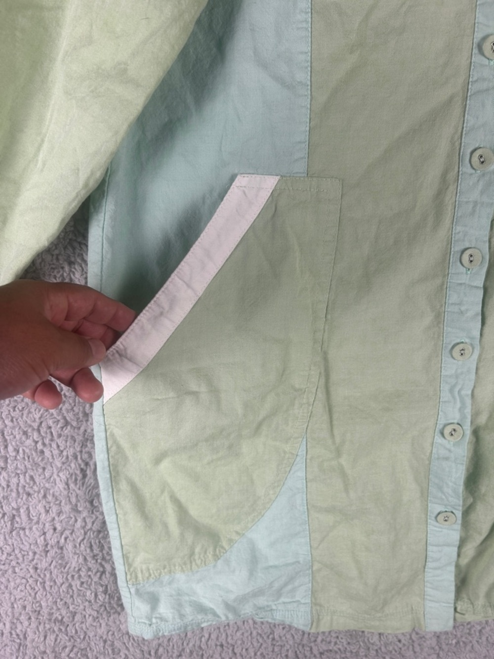 Pomander Place Puff Long Sleeve Button Front Shift Mint Green White Dress Size M - Picture 3 of 16